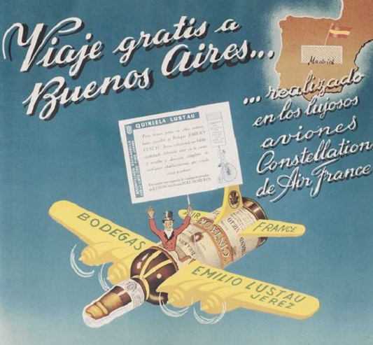 当時の広告。エミリオ・ルスタウの名前が入ったた飛行機のイラストが描かれている。